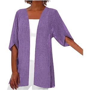 Haolei Summer Cardigans for Women UK Plus Size 22 Light Weight Kimono Cardigan Short Sleeve Half Loose Cover Up Solid Color Open Front Stretch Blouse Wrap Outwear Top Clearance Purple