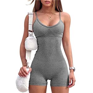 SANSIWU Women Workout Romper Solid Color Spaghetti Strap Sleeveless Shorts Jumpsuits for Sports Gym Yoga Fitness (C-Gray, L)