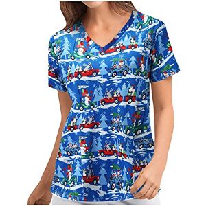 BSJJ Nurse Scrubs,Merry Christmas Tunic Healthcare Uniform for Women Short Sleeve V-Neck Top Nursing Working Uniform T-Shirts with Pocket Holiday Scrubs Shirts Loose Summer Blouses