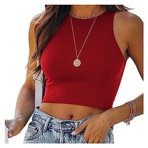 ASIYAN Summer Women Solid Color Short Crop Top Elastic Slim Crew Neck T-Shirt Ladies T Shirt Short Sleeve Elegant Shirts Womens Casual (Color : Red, Size : S)