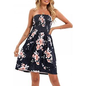 SHEBUYLLI Women Bandeau Dress Floral Print Strapless Tube Top Mini Dress Sleeveless A-Line Beach Dress (Dark Grey,XXXL)