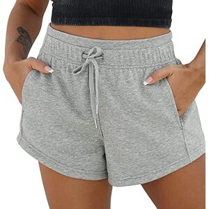 Generic Women's Fashionable Summer Loose Comfortable Shorts Solid Color Elastic Drawstring Casual Shorts UK Elegant Women's high Waist Simple Shorts with Pockets Fitness Work Daily (c-Grey, L)