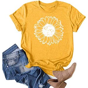 Briskorry Summer T-Shirts Women's Plain Oversized Tops for Women Casual Crew Neck Tee Short Sleeve Loose Blouse Dandelion Print Shirt Fashion Running Shirt Relaxed Lightweight Sweatshirt