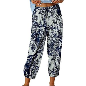 Generic Women High Waist Pants Drawstring Capri Pants with Pockets Wide Leg Cropped Pants Womens Pants Casual Work Poly