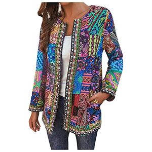 Amaone Women's Summer Jacket Vintage Ethnic Style Floral Print Long Sleeve Plus Size Cotton Jacket Coat Ladies Tops