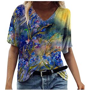 Janly Clearance Sale Women's Floral Print Tops, Ladies V-Neck Flower Scenic T-Shirt Plus Size, Summer Casual Blouse Long Sleeve Shirt, Easter St Patrick's Day Deal, Ynavy, XL