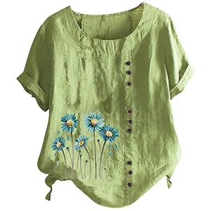 Rikay Summer Linen Tops for Women UK, Bohemian Boho Tops Short Sleeve Linen Tops Crewneck Blouse Oversized Shirts Loose Plus Size Tunic Tops Casual Solid Elegant Baggy Tshirt