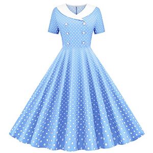 50s Dresses for Women UK 1950s Fancy Style Vintage Elegant 1940s Rockabilly Short Sleeve Polka Dot A Line Swing Midi Skater Tea Dress Ladies Summer Cocktail Party Evening Prom Gown F#Sky Blue L