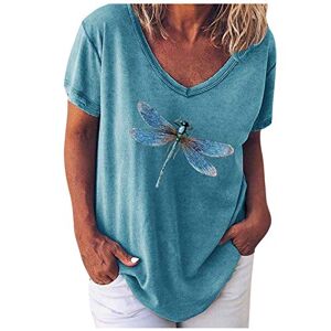 Amhomely Women's Summer T-Shirt Dragonfly Graphic Print Short Sleeve Crewneck Oversize Tops Loose Fit Casual Tees Shirts - 2023 Ladies Fashion Trend T-Shirt Plus Size Loose T Shirts Summer Tops