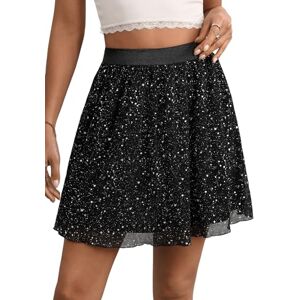 GORGLITTER Women's High Waisted Glitter Mini Skirt Sheer Mesh Sparkly Party Club Flowy Short Skirts Black L