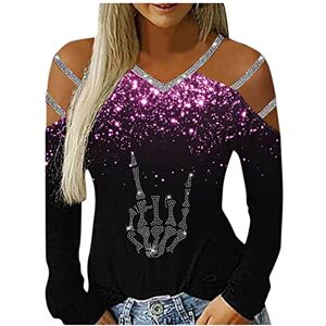 Briskorry Women's Sexy Off Shoulder Blouse Teenager Girls Off Shoulder Tops Long Sleeve Shirts Elegant Hollow Out Hot Rhinestone Glitter Pullover Casual Fashion Long Sleeve Shirt Tops