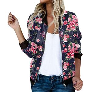 Zyawdx JUBEN Women's Jacket 2022 Floral Pattern Long Sleeve Bomber Jacket Zip Stand-Up Collar Transition Jacket Women's Outwear Short Coat Autumn Spring Lightweight Jacket, #262-Hot Pink, S