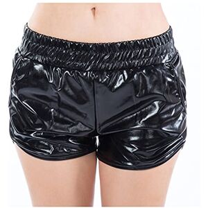 HZMM Leather Shorts Sides Sparkly Rave Pants Elastic Waist Booty Women's Yoga Dance Shorts Shiny Outfit Hot Pants Faux Leather Dressy Short Pant