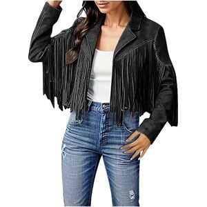 Women Fringe Faux Suede Leather Jackets Fashion Tassel Motorcycle Cropped Coats Thick Warm Winter Jacket for Women (Black-B, XL) Ladies Long Waterproof Coat With Hood