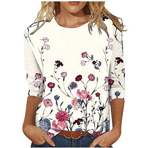 Haolei 3/4 Sleeve Tops for Women UK,T Shirts Ladies Elegant Floral Print Party Cute Summer Tee Shirts Crew Neck Workout Basic Shirt Three Quarter Loose Fit Blouses Pullover Tunic Tops