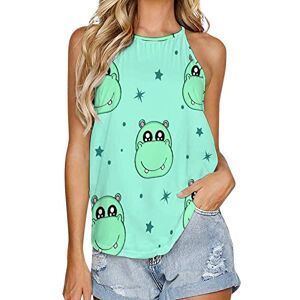 Generic041 Cute Hippo Fashion Tank Top for Women Summer Crew Neck T Shirts Sleeveless Yoga Blouse Tee L