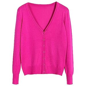 Tyusgh Women's Cardigan Solid Color Buttoned Down Mercerized Cotton Loose Sweater Cardigan Jacket V Neck Plus Size Top for Daily Vacation Hot Pink