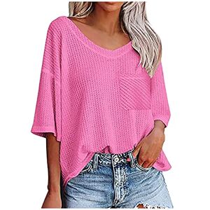 Summer Tops For Women Uk 0425c3101 FunAloe Short Sleeved Shirts for Women V Neck Tops UK Pink Shirts Blouses Shirts Elegant Casual Plain Loose T-Shirt Pullover Tops with Pocketswaffle Union Jack Tops for Women Clearance Size 6-18