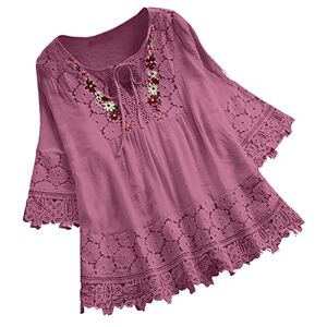 Women'S Activewear Long Sleeve Tops 1927 AMhomely Smock Tops for Women UK Vintage Lace Patchwork V-Neck Flare Sleeve Ruffle Blouses Swing Top T-Shirt Ladies Evening Tops Cocktail Party Wear Formal Work Office, Z1 Purple 4XL