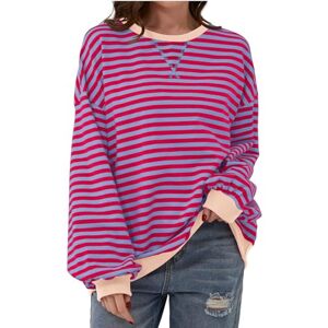 XIALIN Womens Oversized Classic Striped Crewneck Sweatshirts Long Sleeve Color Block Shirts Casual Tops (UK, Alpha, M, Regular, Regular, Red)