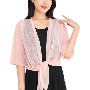 LIUYUYOUGO Summer Cardigans For Women Uk, Women Sexy Sheer Cardigan 3/4 Flared Sleeve Open Front Summer Lightweight Waterfall Cardigan Elegant Plain Shawl Shrug Jacket Casual Business Mesh Cover Up