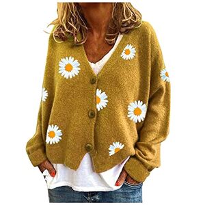 Wlhbf Cardigans for Women UK Sale Clearance Women Warm Sweater Top Coat Cardigans Daisy Printing Long Sleeve Sweatshirt V-Neck Cropped Elegant Sweater Tops Outfits Cardigan Yellow