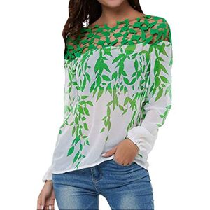 Skang Blouse for Women's Fashion Ladies Summer Green Leaf Print Applique Hollow Loose Stitching Cool Lace Hollow Casual Chiffon Shirt Tops Blouse S-XXL（Green，XX-Large）