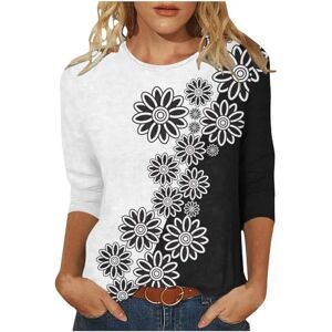 Generic 3/4 Sleeve T Shirts for Women UK Round Neck Floral Print Tops Ladies Summer Loose Fit Casual Blouse Dressy Going Out Tunics White