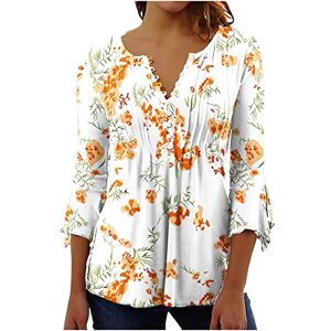 Haolei Tunic Tops for Women UK Long Length Button Down Shirt Sale Clearnce Floral Print Summer Tops Dressy Casual Bell 3/4 Sleeve Blouses Henley V Neck Spring Ladies T Shirts Size 8-16