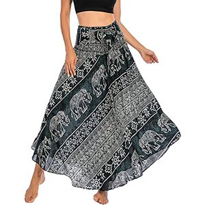 Maeau - Women Maxi Skirts Bohemian Style Print Long Skirt Elegant Wrap Skirt Dress High Waist Skirt for Holiday Beach Party - Black