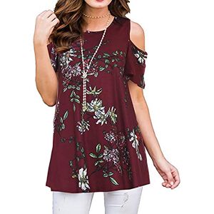 Women Casual Short Sleeve Cut Out Shoulder Floral Print Tunic Tops Loose Blouse T Shirt Floral 3 16