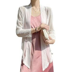 LIUYUYOUGO Summer Cardigan, Women Long Sheer Cardigan Long Sleeve Open Front Summer Lightweight Waterfall Cardigan Elegant Plain Shawl Shrug Jacket Casual Business Mesh Cover Up For Dress White L