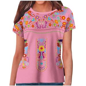 PRiME Blouses for Women UK Elegant Gym Tops Women's Retro Ethnic Style Short Sleeve Tops Round Neck Top Running Top Basic Tee Tunic Top Ladies Evening Tops for Going Out Holiday Beach Pink