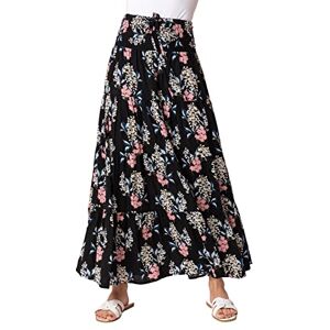 Roman Originals Gypsy Maxi Skirt for Women UK Ladies Tiered Bohemian Long Ankle Length Cotton Elasticated Waistband High Waist Monochrome Lounge Lightweight Holiday - Black Pink - Size 14