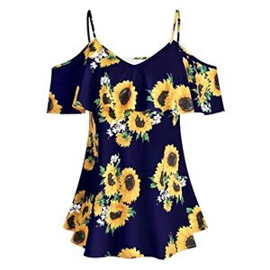 Janly Clearance Sale Women Vest Printed , Plus Size Women's Sunflower Printed Camis Short Sleeve Ruffles Cold Shouder Blouse , Crop Camisole Tunics Tops for Ladies , for Easter St Patrick's Day (Navy-3XL)