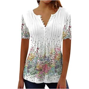Haolei Tunic Tops for Women UK Long Length Button Down Shirt Floral Print Summer Tops Dressy Casual Bell Short Sleeve Blouses Henley V Neck Spring Ladies T Shirts Plus Size 22