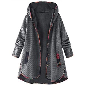 ClodeEU Women Hood Baggy Cardigan Long Sleeves Coat Fashion Plus Size Retro Printing Splicing Button Outwear Ladies Winter Loose Fit Casual Ovrecoats Blouse Top for Women Festival Clothes Gray, XL