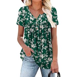 Aodemo Women's Summer Casual Henley V Neck Tunic Ladies Button Up Tops Flowy Short Sleeve Shirts Loose Blouse XL, Green Floret