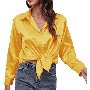 Clearance!Hot Sale!Cheap! Women's Satin Blouse Puff Sleeve Point Collar Vintage Button Up Shirt Long Sleeve Button Down Stretch Satin Shirts