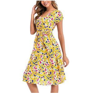 Summer Dresses for Women Fashion Ladies Casual Floral Printed Bohemian V-Neck A-Line Printed Short Sleeve Slim Dress Women Casual Spring Summer Dresses Loose Party Beach Sundress Elegant Dress