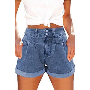 SMENG Womens Summer Shorts High Rise Stretch Denim Hot Pants Folded Hem Casual Elastic Short Jeans Shorts for Women Light Blue Size 18/20/XL