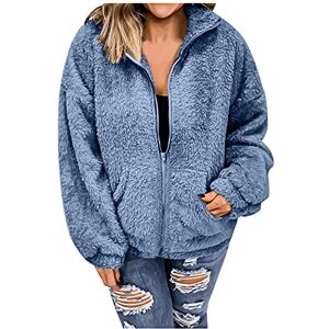 Generic Womens Sherpa Fleece Jackets Heavyweight Casual Solid Shaggy Overcoats Outwear Jackets Winter Warm Fluffy Teddy Bear Coat Blue