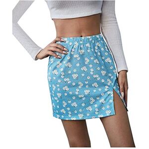 Janly Clearance Sale Skirt for Women , Female Sexy Elastic Waist Open Side Hem Print Short Skirt Mini Skirt , for Holiday Summer (Light Blue-M