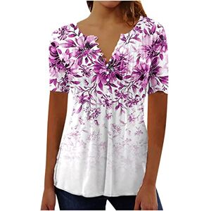 Haolei Tunic Tops for Women UK Long Length Button Down Shirt Floral Print Summer Tops Dressy Casual Bell Short Sleeve Blouses Henley V Neck Spring Ladies T Shirts Plus Size 22