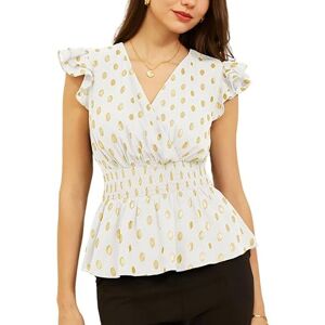 GRACE KARIN Women's Summer Chiffon Blouse Elegant V-Neck Top with Short Flutter Sleeves White L