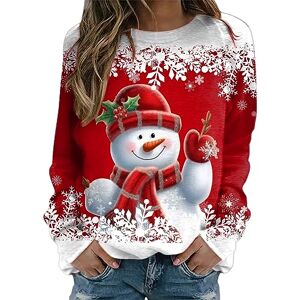 Snakell Christmas Tops for Women UK Funny Xmas Jumper Tops Reindeer Snowman Print Long Sleeve Pullover Sweatshirt Ladies Casual Tee Tops Blouse Round Neck Loose Tunic Top (Red #1, L)