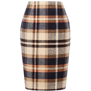 Qwuveds Long Checked Skirts Pencil Plaid Skirts for Women Autumn Winter High Waisted Bodycon Knee-Length Wool Midi Skirt with Slit Suit Women, Bw1, XL