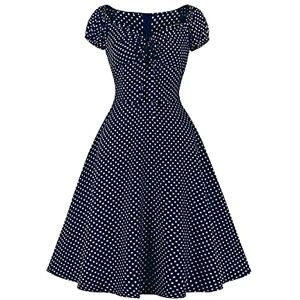 IWEMEK Women Vintage Retro Polka Dots Rockabilly Swing Dress 1950s Pinup Audrey Hepburn Style 50s 60s Sweetheart Neck A-Line Summer Casual Pageant Party Evening Prom Cocktail Dress Navy Blue XXL