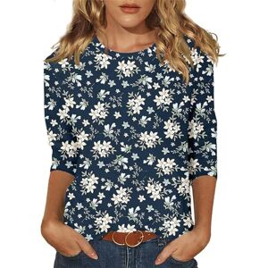 Generic Womens 3/4 Sleeve Tops and Blouses Sport Comfy Crew Neck Women Top 3/4 Sleeves Leisure Athletic Loose Floral Tops for Women