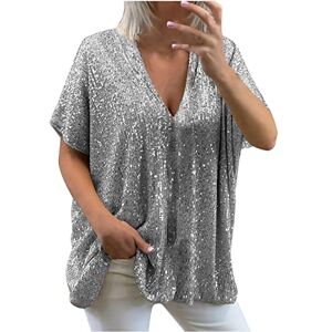 Ladies Blouse Mjra313 FunAloe Smart Tops for Women UK Saree Blouse Batwing Jumpers for Women UK Floaty Tops for Women UK Long Sleeve V-Neck Tunics Shimmer Sequin Sparkly Plus Size Long Sleeve Tops Ladies Glittery Tops